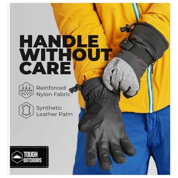New!  Tough Outfitters Mens Winter Gloves, Black and Gray, Size Medium - Picture 6 of 9
